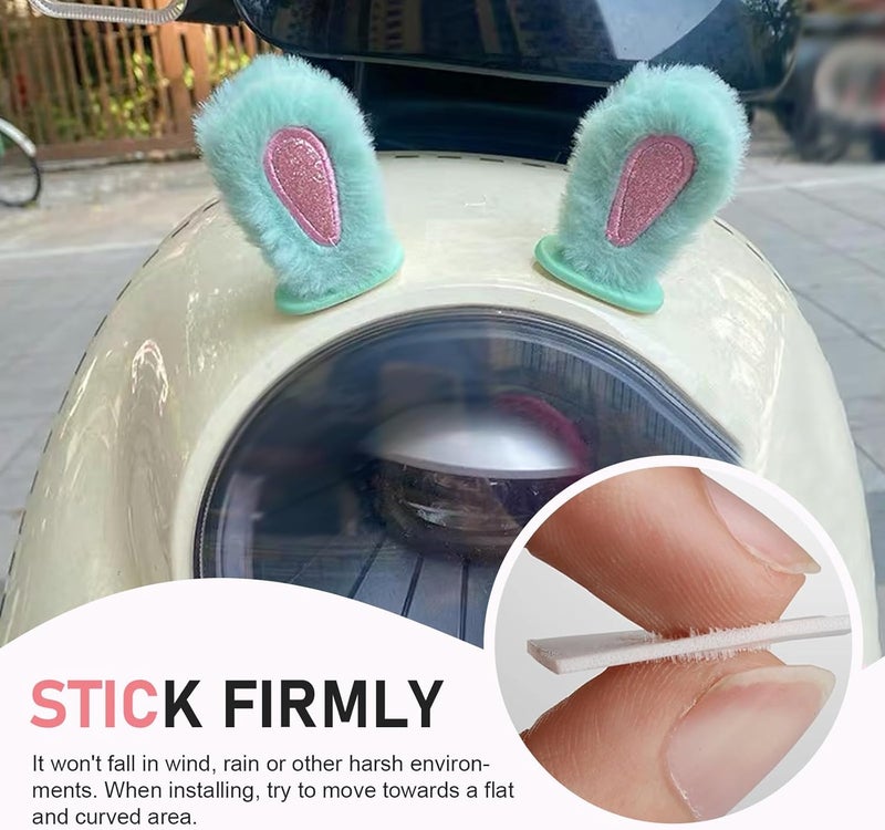 Arwrilt Cute Plush Bunny Ears Decoration for Car Rearview Mirror, Small Rabbit Ears Decor for Car Dashboard Motorcycle Helmet (Green) - Image 5
